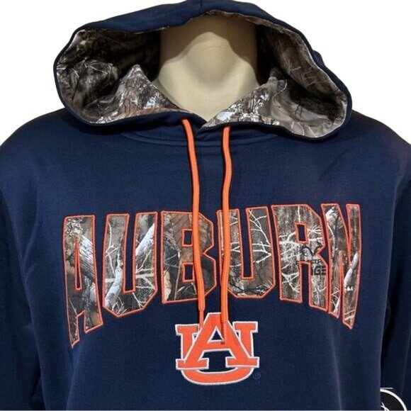 Realtree Auburn men’s Performance Hoodie Navy Camouflage Large New - Picture 2 of 9